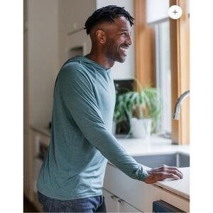 NWT YALA Travis Hooded Long Sleeve Raglan Bamboo Tee Teal Knit Hoodie Size XXL